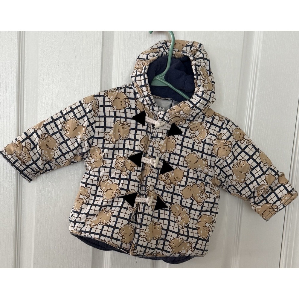 Vintage 90s Boys Winter‎ Hooded Jacket Teddy Bears 12 Months